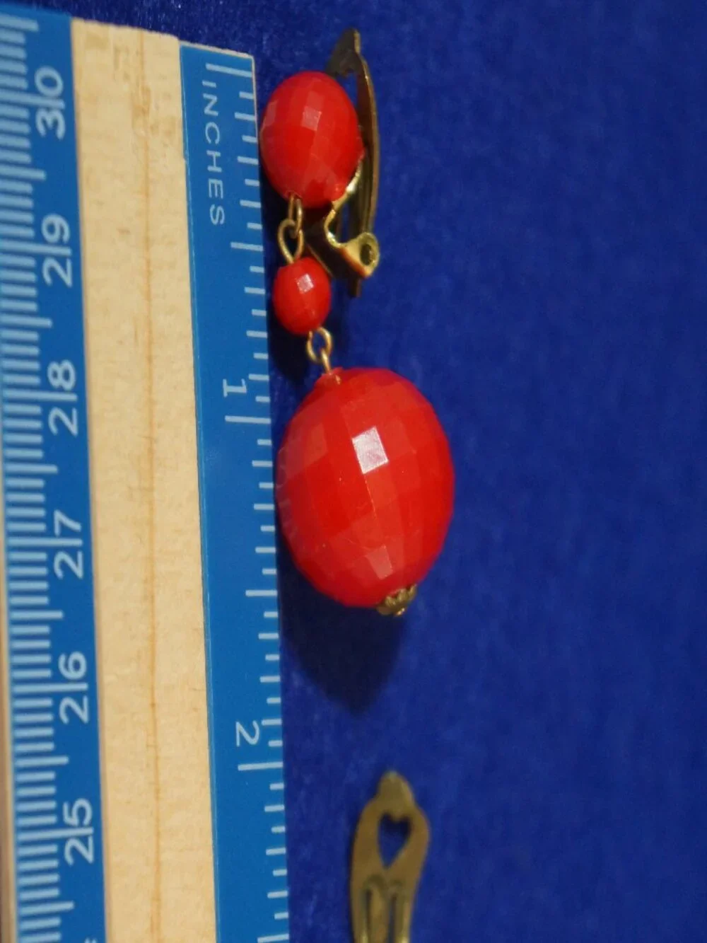 Vintage 1950s Signed Germany Red Faceted Bead Necklace & Clip On Earring Set